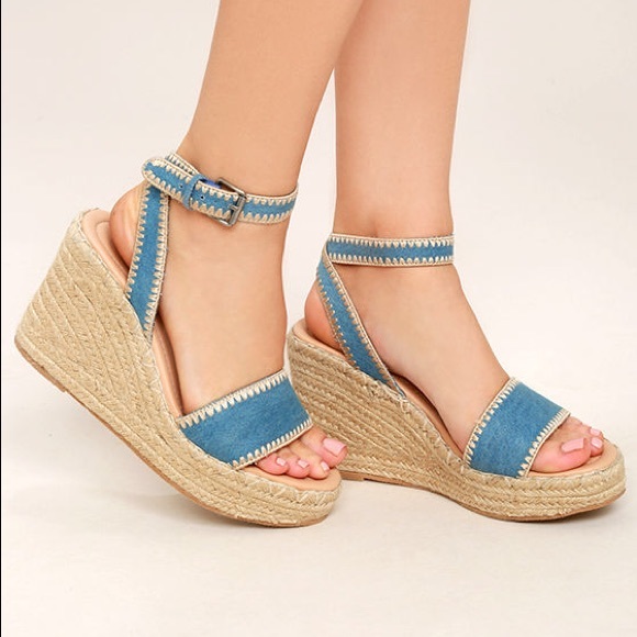 Matisse Shoes - Matisse embroidered denim wedge espadrille
